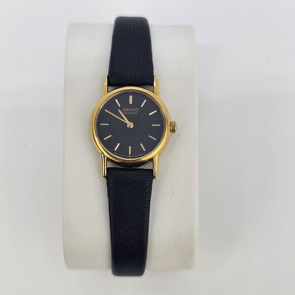 VTG Seiko Women's Watch 20MM Black Dial New Leather Bands Up to 6.5